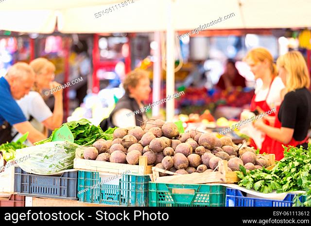 Farmers' market stall with variety of organic vegetable