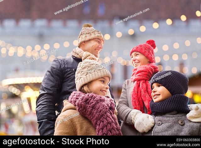 happy family with children on christmas outdoors