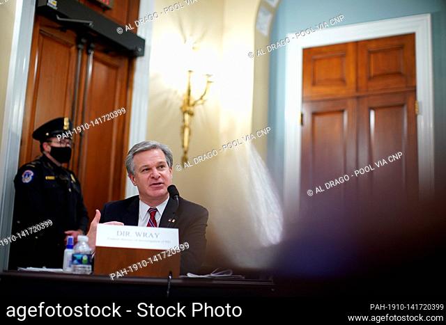 Christopher Wray, director of the Federal Bureau of Investigation (FBI), speaks during a House Intelligence Committee hearing in Washington, D.C., U.S