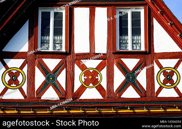 Europe, Germany, Hesse, city Herborn, historical old town, half-timbered detail St. Andrew's cross on market square