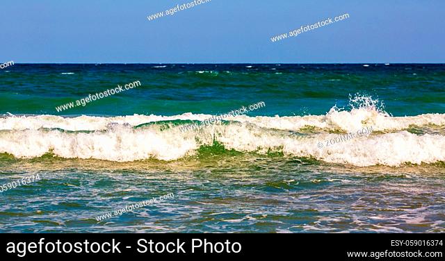 Sky and waves. Sky and waves. Scenic seascape panorama. Sea surf. Black sea coast. Panoramic shot