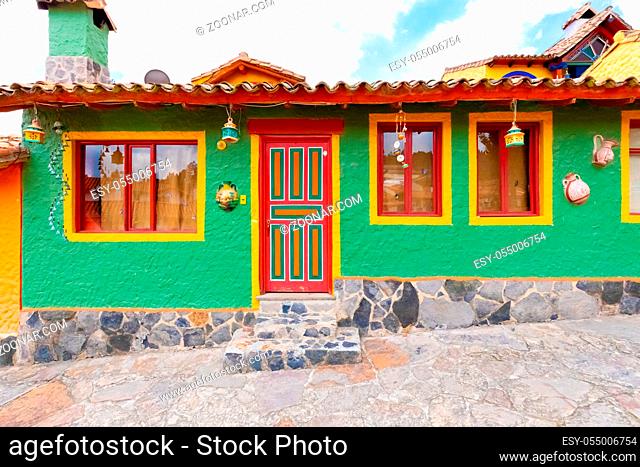 Raquira typical traditional colorful house Colombia