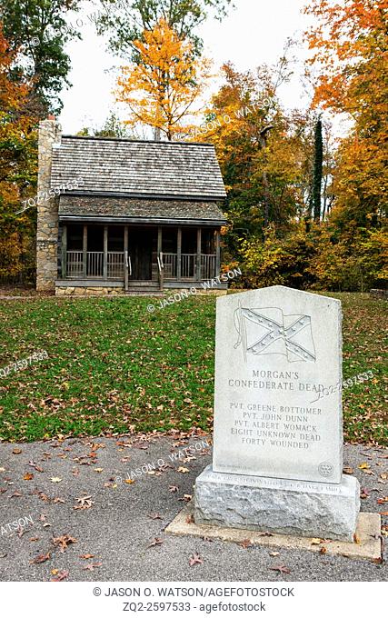 Confederate memorial and log cabin, Battle of Corydon Park, Corydon, Indiana, United States of America