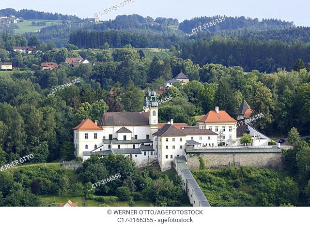 Passau, D-Passau, Danube, Inn, Ilz, D-Passau-Innstadt, pilgrimage church and monastery Maria Hilf, baroque, landscape, panoramic view, hilly country, woodland