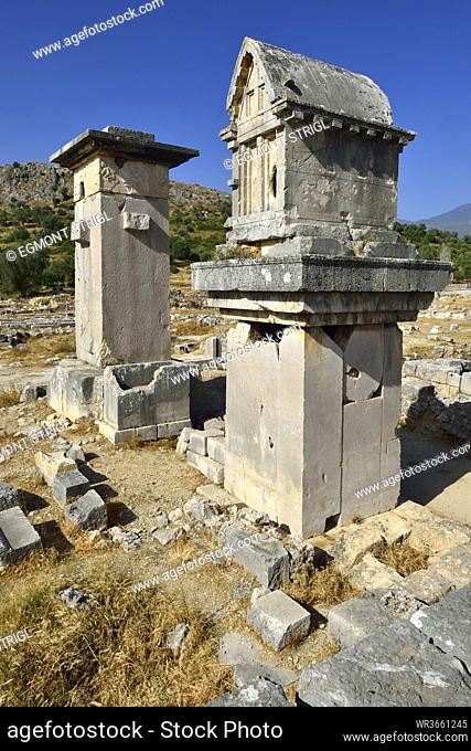 Turkey, View of Harpi tomb and lycian sarcophagus