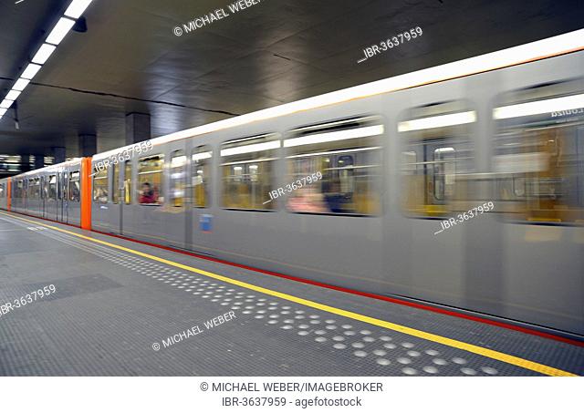 Train entering a metro station, Brussels, Brussels Region, Belgium