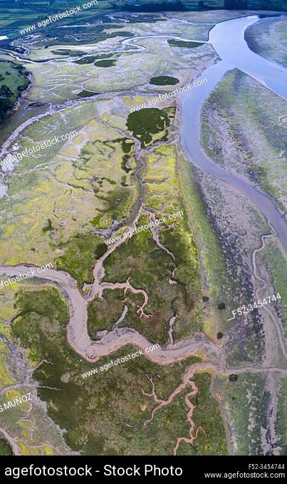 Aerial View, Marshes, Ria de Cubas, Miera river, Ribamontan al Mar Municipality, Marina de Cudeyo, Cantabria, Cantabrian Sea, Spain, Europe