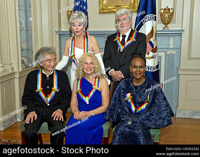 The five recipients of the 38th Annual Kennedy Center Honors pose for a group photo following a dinner hosted by United States Secretary of State John F