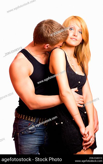 Happy Couple holding together isolated on white