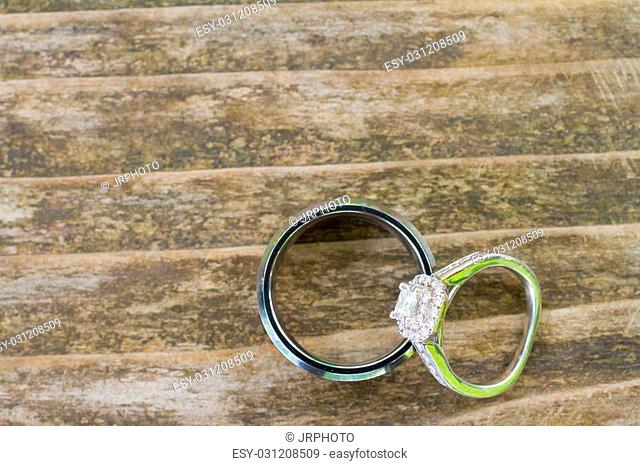 Macro photography of wedding rings just before the ceremony for the bride and groom