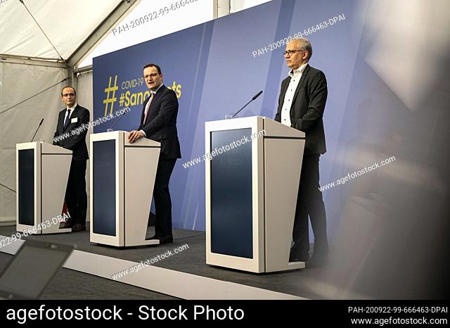 22 September 2020, Hessen, Frankfurt/Main: Federal Minister of Health Jens Spahn (CDU, M) speaks at the German headquarters of the French company Sanofi after...