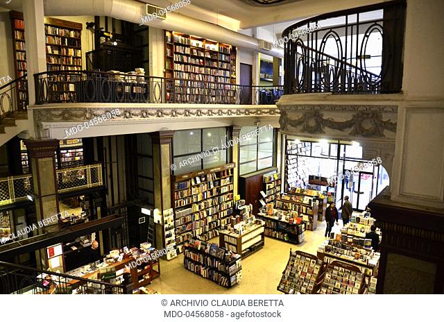 Interior view of the Puro Verso bookstore in Montevideo historical centre. The building was built in 1907 by the architect Leopoldo Tosi, in art noveau style