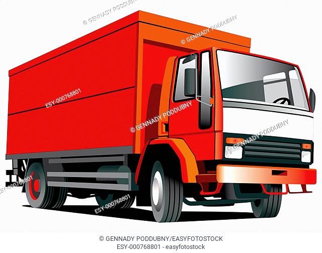 Detailed vectorial image of red truck isolated on white background