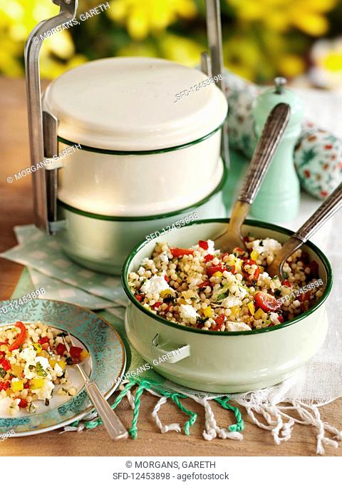 Couscous salad with peppers and feta