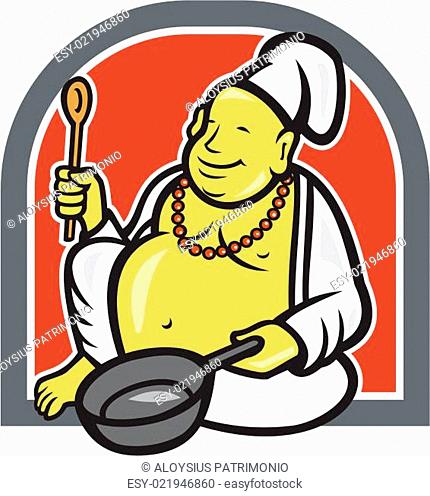 Fat Happy Buddha Chef Cook Cartoon