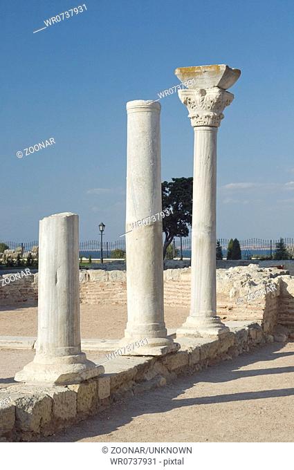 Ancient columns in Chersonesos Taurica, Crimea, Uk