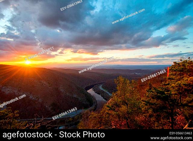 A View of a Dramatic Sunset From the Peak at Mount Tammany at the Delaware Water Gap