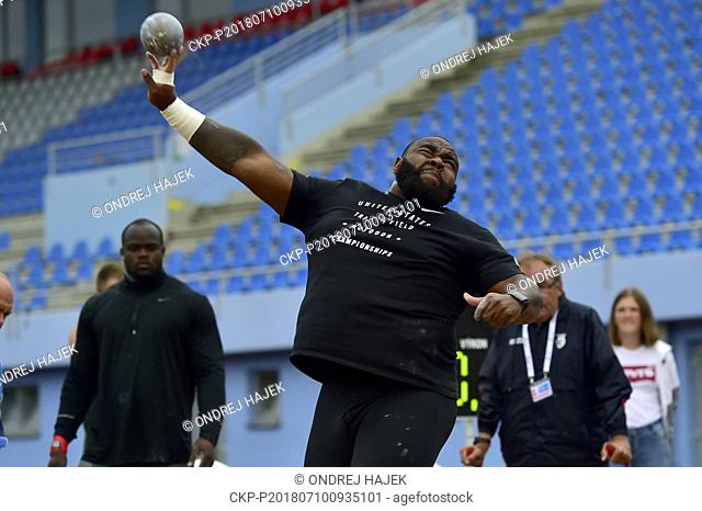 Darrel Hill of USA competes during the men's shot put competition at the Grand Prix Usti nad Labem, Czech Republic, July 10, 2018