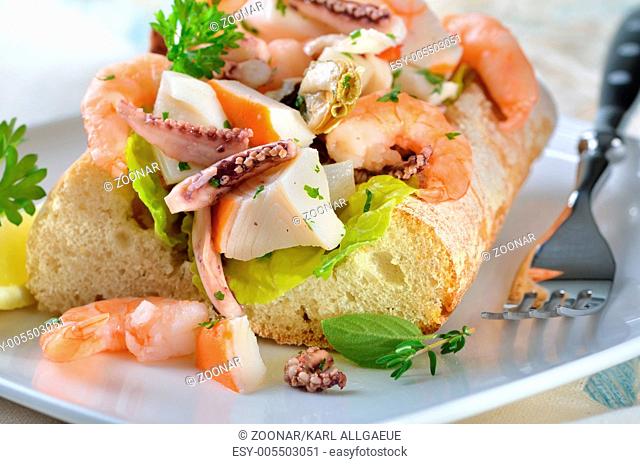 Seafood salad on bread