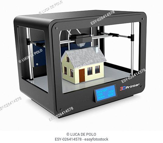 professional 3d printer that builds a house, white background (3d render)
