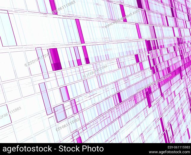 White and purple technology or sci-fi backdrop - diagonal wall consist of rectangular cells. Abstract computer-generated image - light background with...