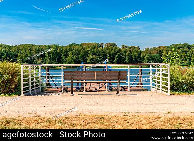 Benches with view over the Baldeney lake, Essen, North Rhine-Westfalia, Germany