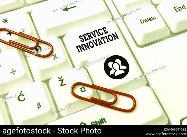 Text sign showing Service Innovation, Word Written on Improved Product Line Services Introduce upcoming trend Publishing Typewritten Fantasy Short Story