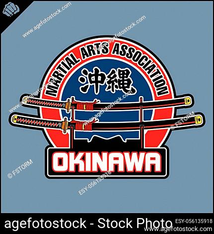 Japanes Samurai sword - katana. Martial arts logo, emblem. Okinawa. Vector EPS