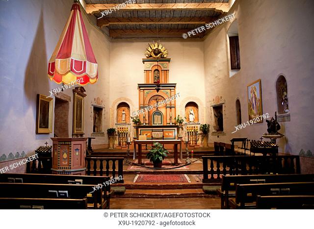 interior view of the Chapel of the Mission Basilica San Diego de Alcalá in San Diego, California, United States of America, USA