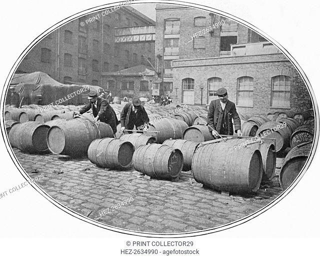 Gauging wine casks at London Docks, c1900 (1901). Artist: Unknown