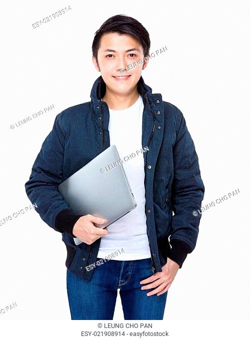 Asian man with laptop computer