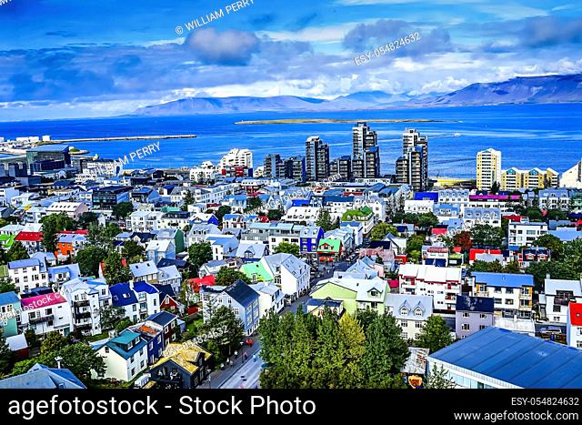 Colorful Red Green Blue Houses Apartment Buildings Streets Ocean Reykjavik Iceland