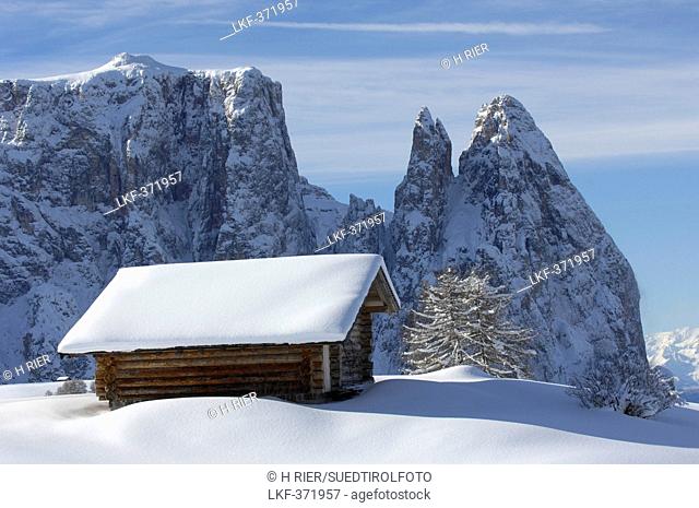 Santner peak, Plattkofel Alm, UNESCO world natural heritage, Seiser Alm, Valle Isarco, South Tyrol, Trentino-Alto Adige, Italy