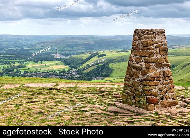 View from Mam Tor to Castleton and Hope Valley, Peak District National Park, Derbyshire, England, United Kingdom, Europe