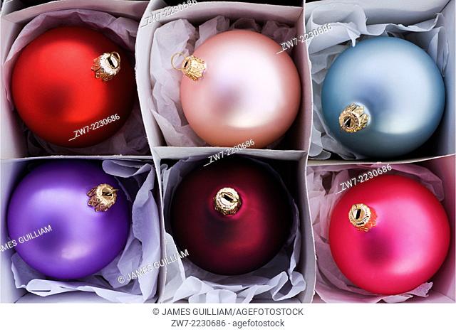 A box of Christmas baubles
