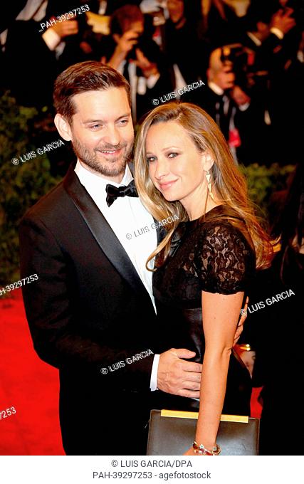 Actor Tobey Maguire and Jennifer Meyer Maguire arrive at the Costume Institute Gala for the ""Punk: Chaos to Couture"" exhibition at the Metropolitan Museum of...