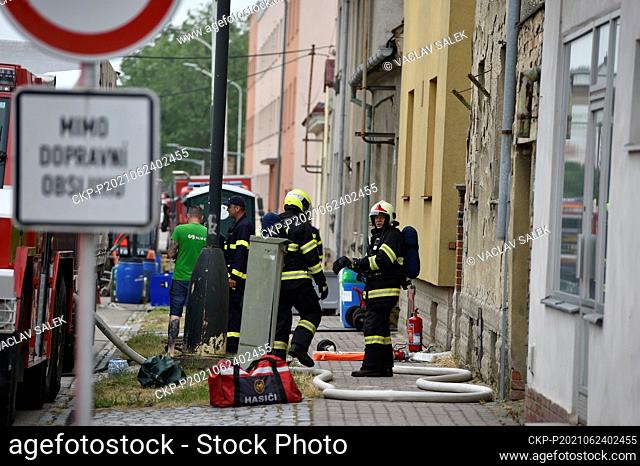 Firefighters in Kyjov in the Hodonin region, Czech Republic, on June 24, 2021, again remove hazardous chemicals from a drug lab