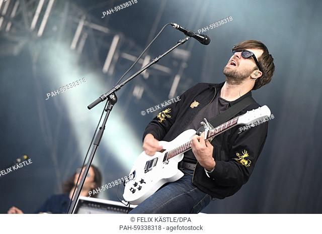 Lead singer of ""The Vaccines"", Justin Young, on stage on the first day of the Southside Festival in Neuhausen ob Eck, Germany, 19 June 2015