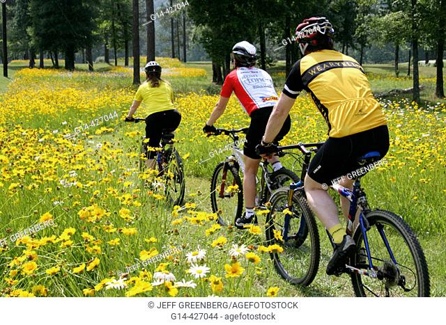 Mountain bicycles, wild flowers. Oak Mountain State Park, Birmingham, Alabama. USA