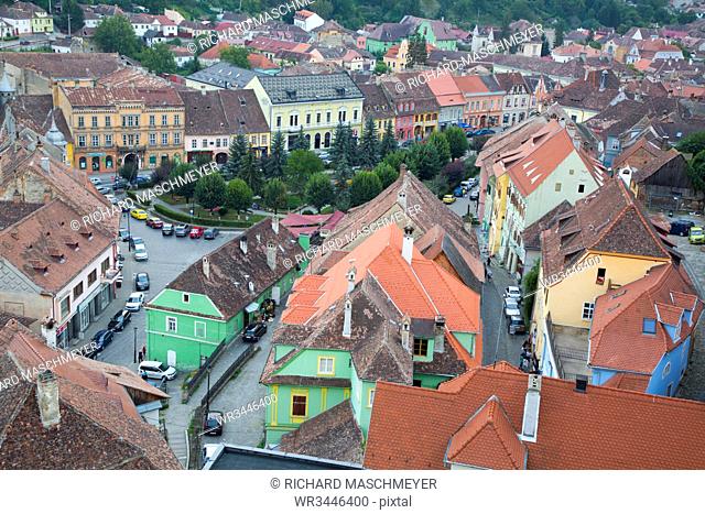Overview, Sighisoara, UNESCO World Heritage Site, Mures County, Transylvania Region, Romania, Europe