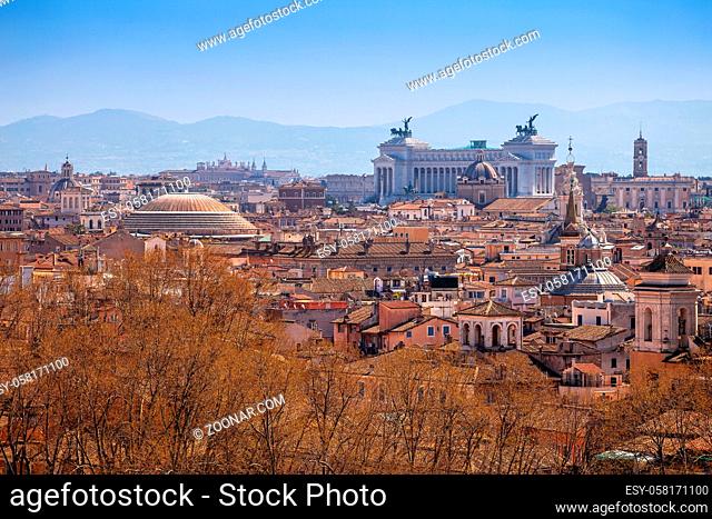 Eternal city of Rome. Famous landmarks of Rome panoramic view, capital of Italy