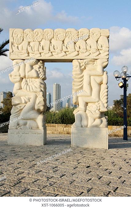 Israel, Jaffa, Gan Hapisga, Summit Garden the highest point in old Jaffa overlooking Tel Aviv  Carved stone doorway