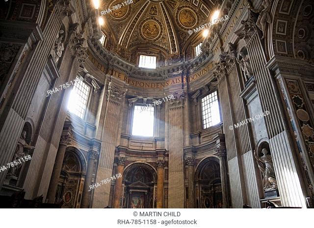 Shaft of light through window of the interior of St. Peter's Basilica, Vatican City, Rome, Lazio, Italy, Europe