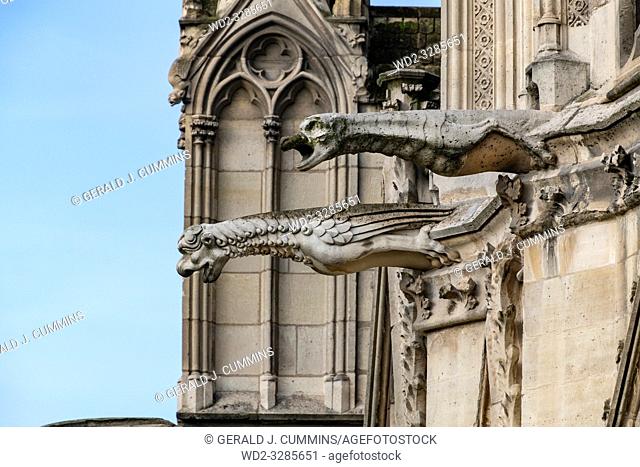 The famous gargoyles of Notre Dame de Paris, a gothic architectural feature used to divert rain water from the roof and convey it away from the buildingâ