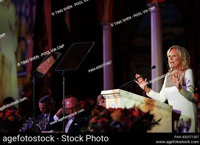 First lady Dr. Jill Biden speaks at the National Italian American Foundation’s 48th Anniversary Gala in Washington, DC, US, on Saturday, October 14, 2023