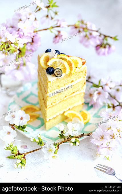 A slice of lemon cake