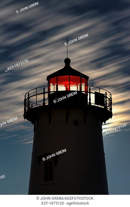 Moon lit Edgartown Lighthouse, Martha's Vineyard, Massachusetts, USA
