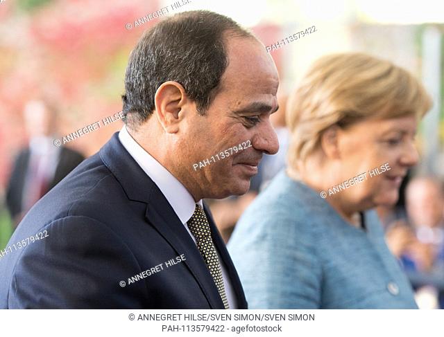 President Abdelfattah AL-SISI and Chancellor Dr.Angela MERKEL Welcoming and welcoming the President of the Government of the Arab Republic of Egypt by the...