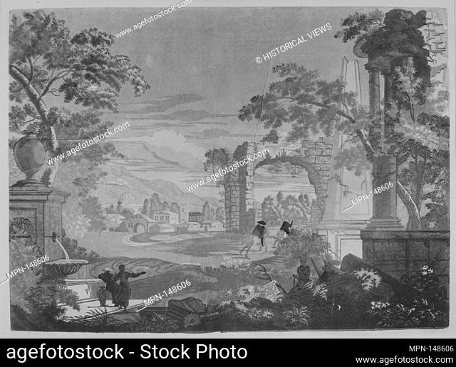 Heroic Landscape with Watering Place, Riders, and Obelisk. Artist: John Baptist Jackson (British, ca. 1701-ca. 1780); Artist: After Marco Ricci (Italian