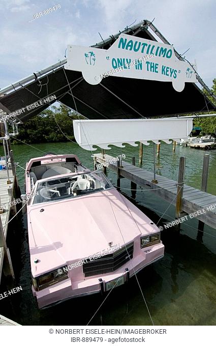Pedal-boat made to look like a pink cadillac, Marathon Island, Florida Keys, Florida, USA